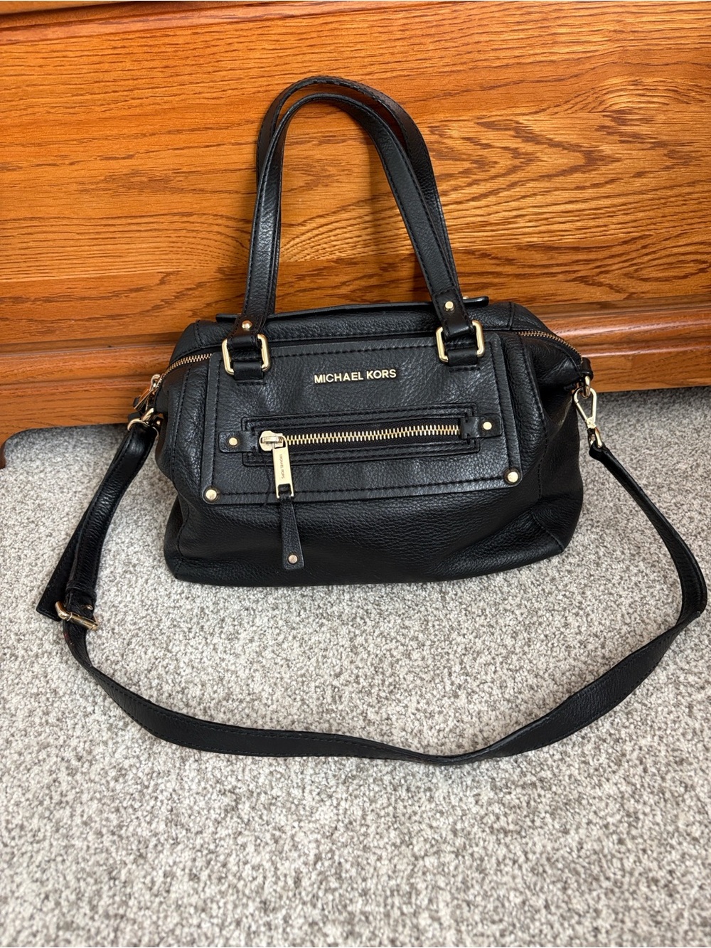 Michael Kors Medium Black Pebbled Leather Satchel Bag, Great Condition, 12X9”